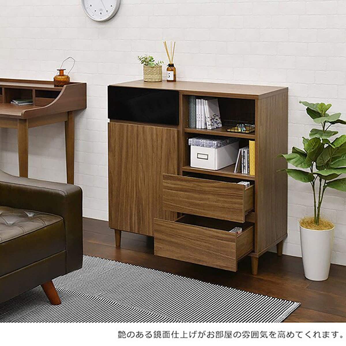 フラットなフォルムのキャビネット (幅89cm ブラウン) | ニトリネット