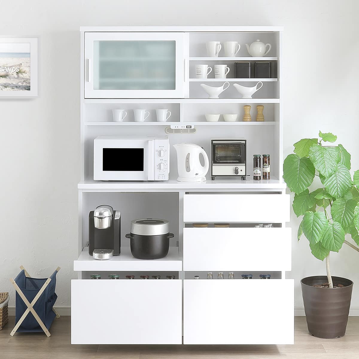 鏡面仕様のキッチンボード 引戸タイプ (幅120cm WH) | ニトリネット