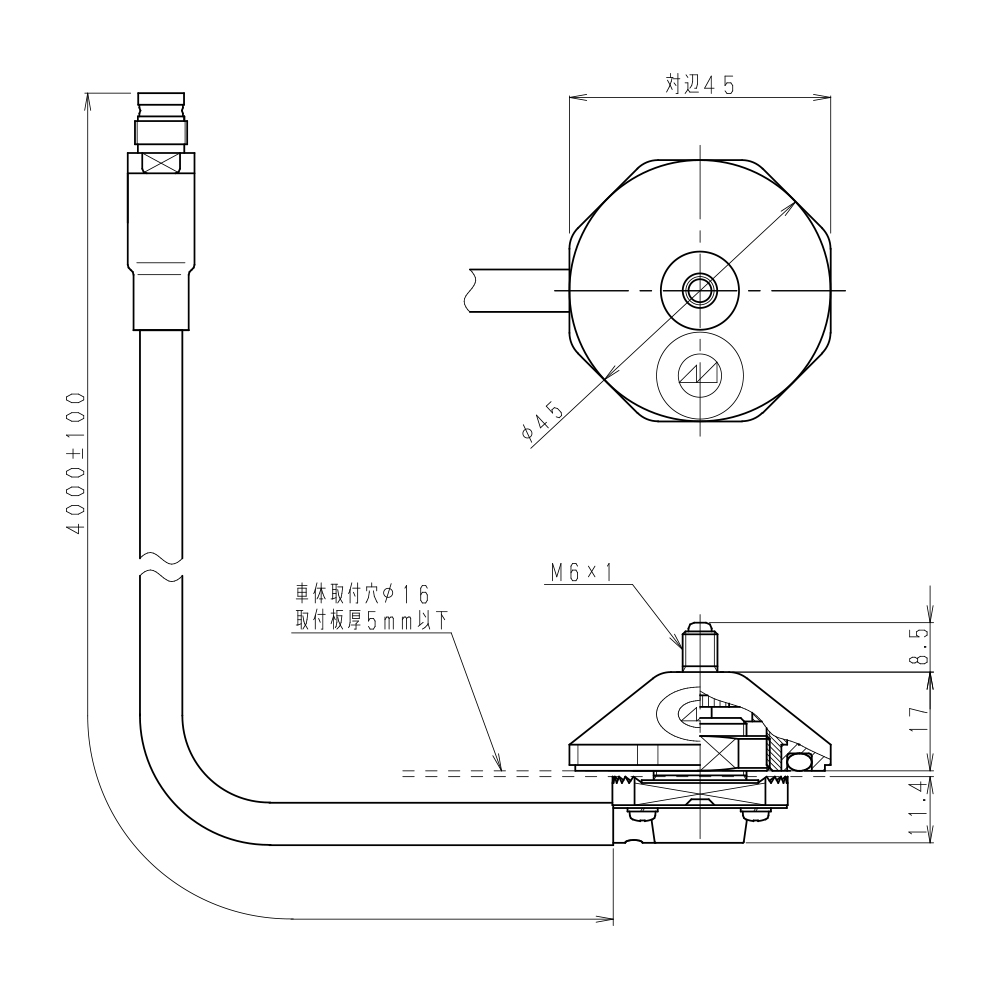車載用 穴開けタイプ基部(エレメント取付部M-6ネジ) (5D-2V) WH-BA5-M6