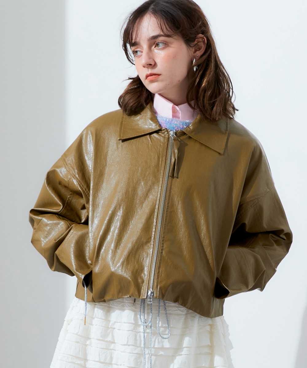 ショート丈ダブルジップフェイクレザージャケット 通販【ニッセン】