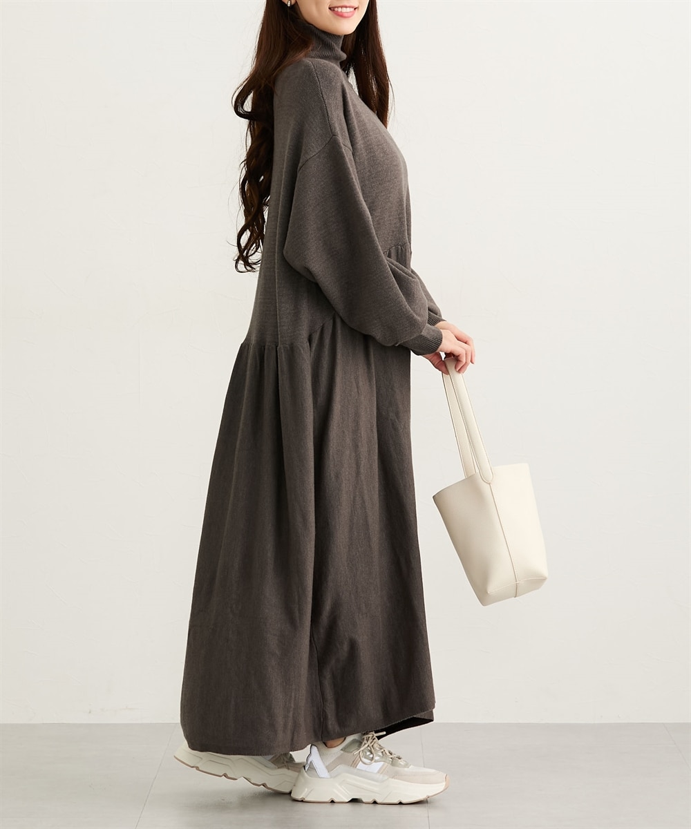 ウエスト切替ボリューム袖ニットワンピース 通販【ニッセン】