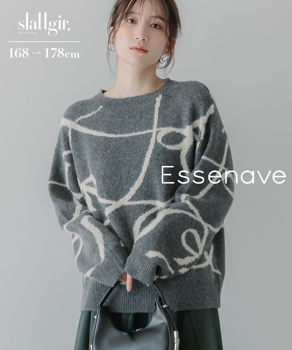 高身長 フェザーモールリボン柄ニット（トールサイズ）Essenave 通販