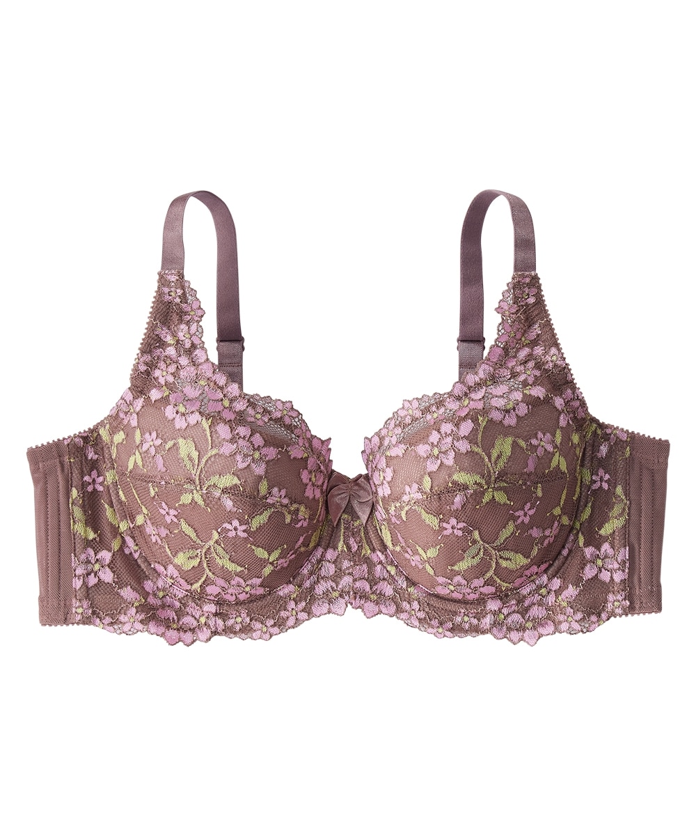 脇高編レースフルカップブラジャー（わすれな草柄）（日本製レース