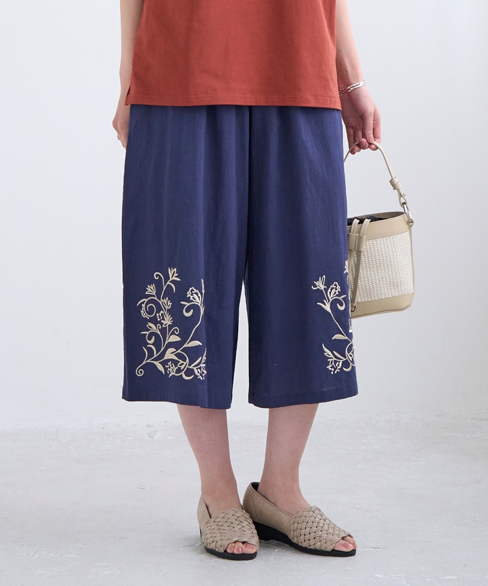 綿100％ 裾刺しゅう入ガウチョパンツ 通販【ニッセン】