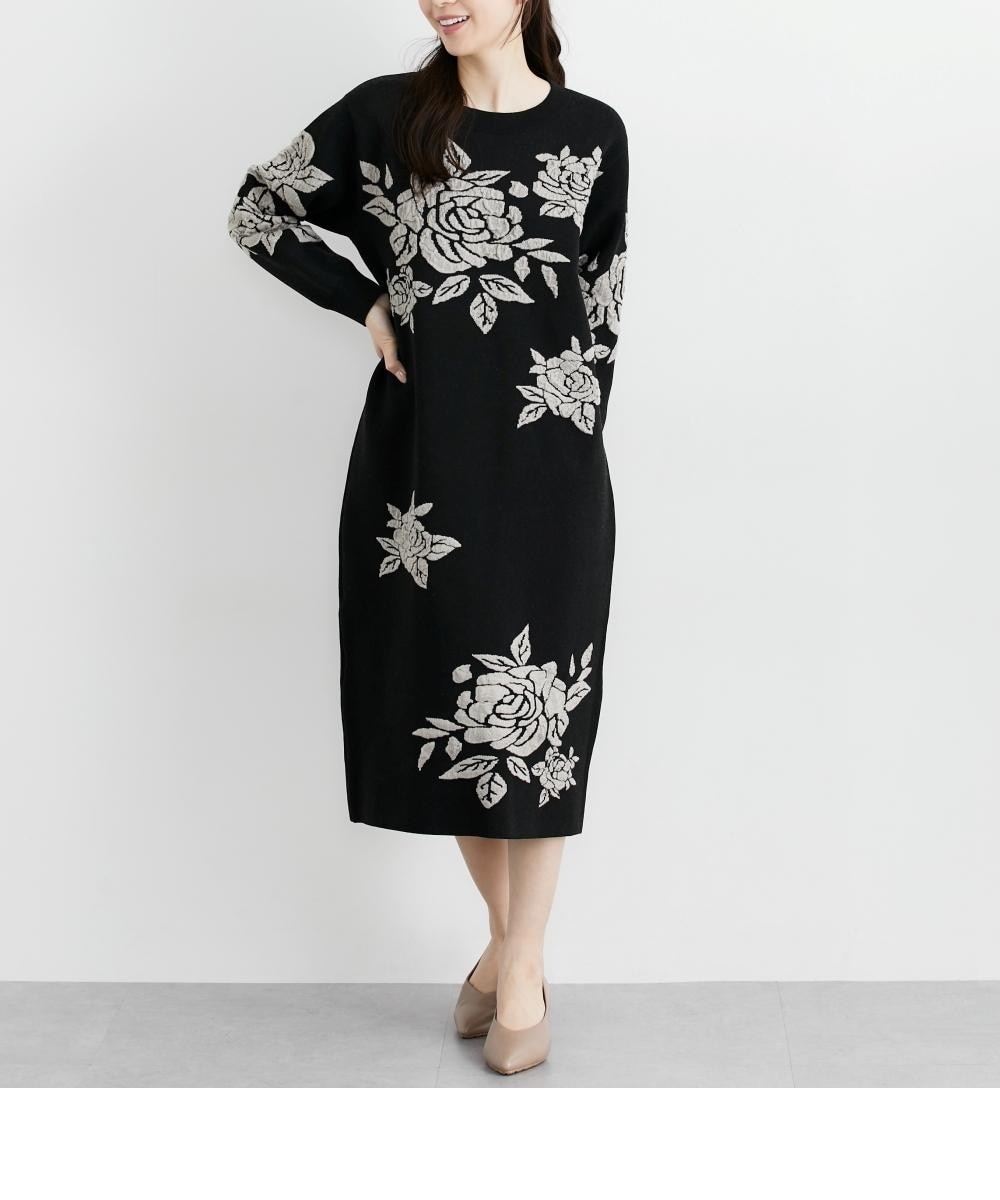 ローズモチーフジャガードニットワンピース【Hana服】 通販【ニッセン】