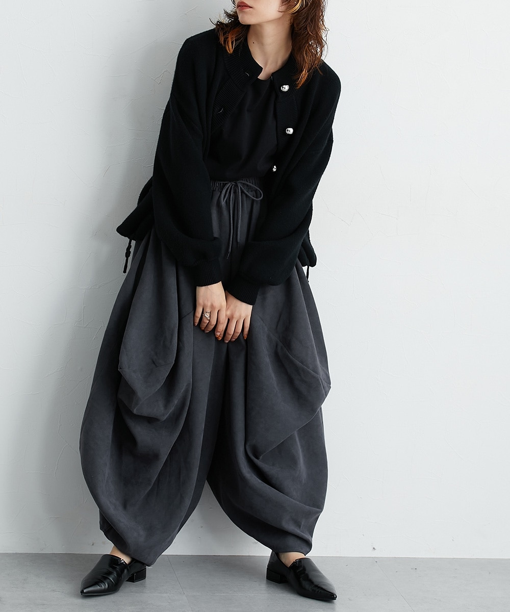 洗える】ツイル起毛ゆったりサイズ変形タックサルエルパンツ