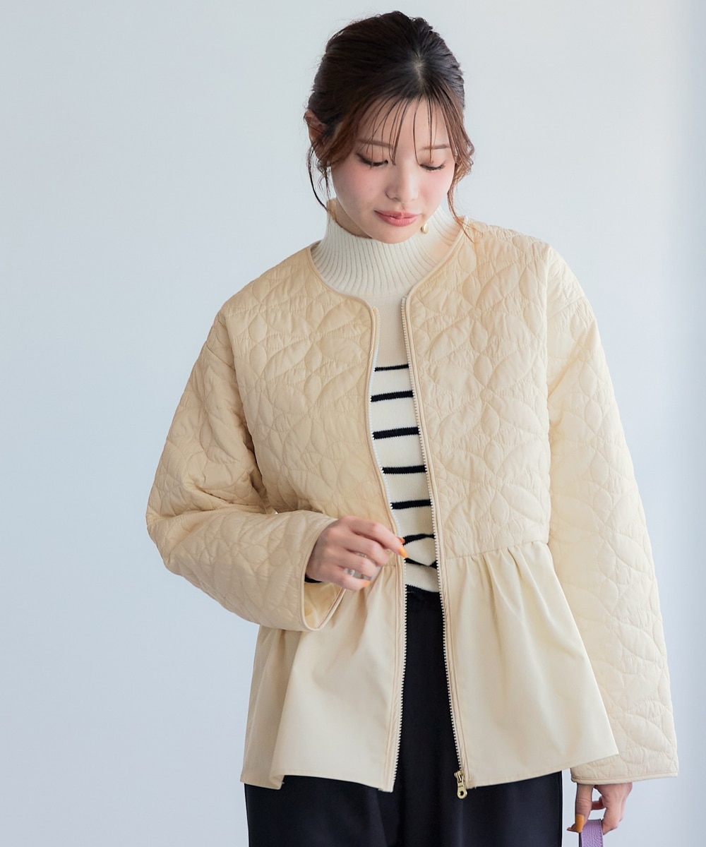 花柄キルティング中綿ペプラムデザインコート 通販【ニッセン】