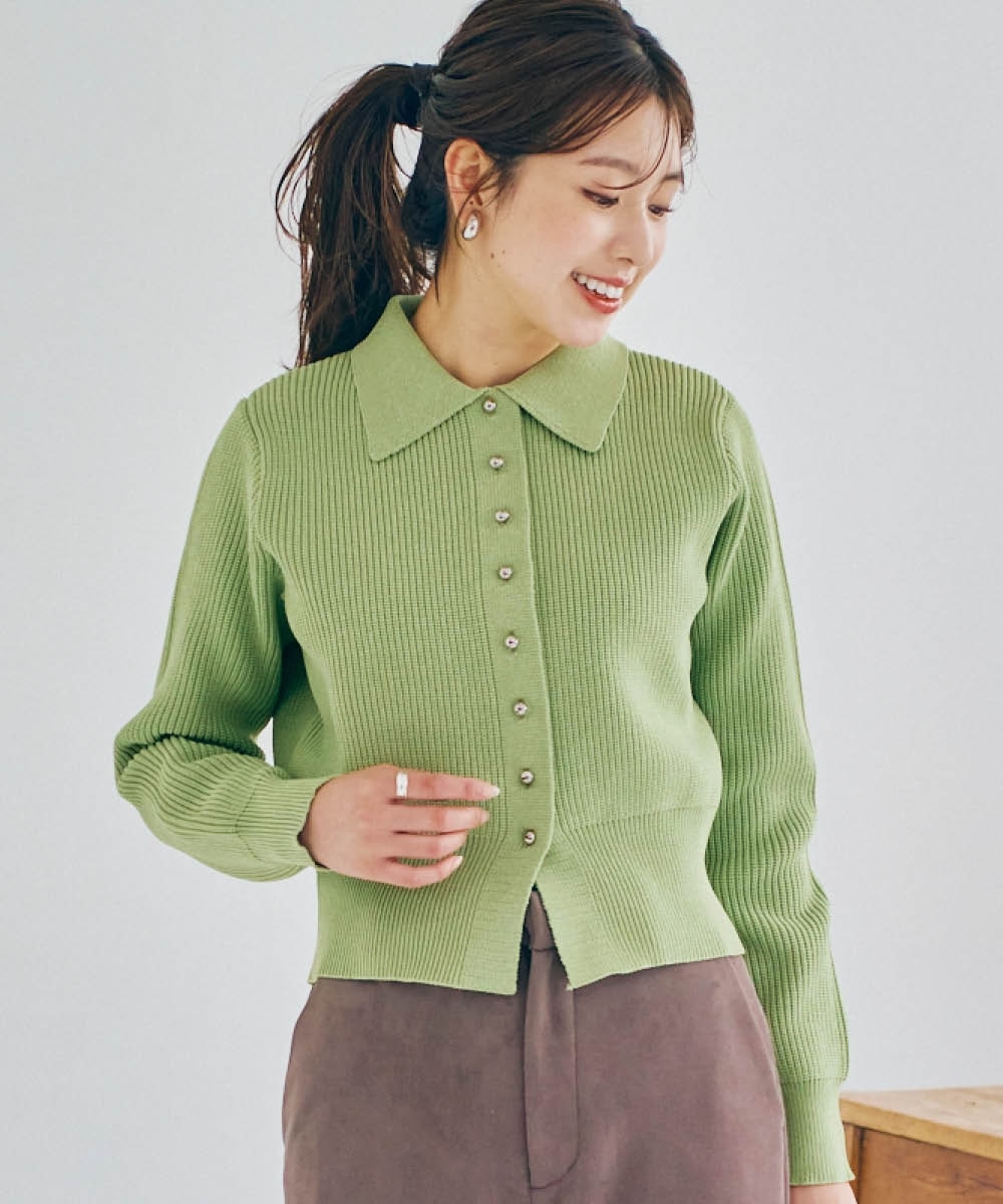 シルバーボタン襟付きニットカーディガン 通販【ニッセン】