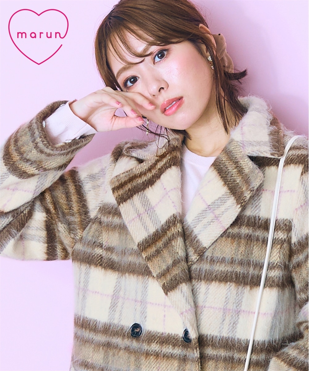 大きいサイズ＞シャギーチェックコート marun 通販【ニッセン】