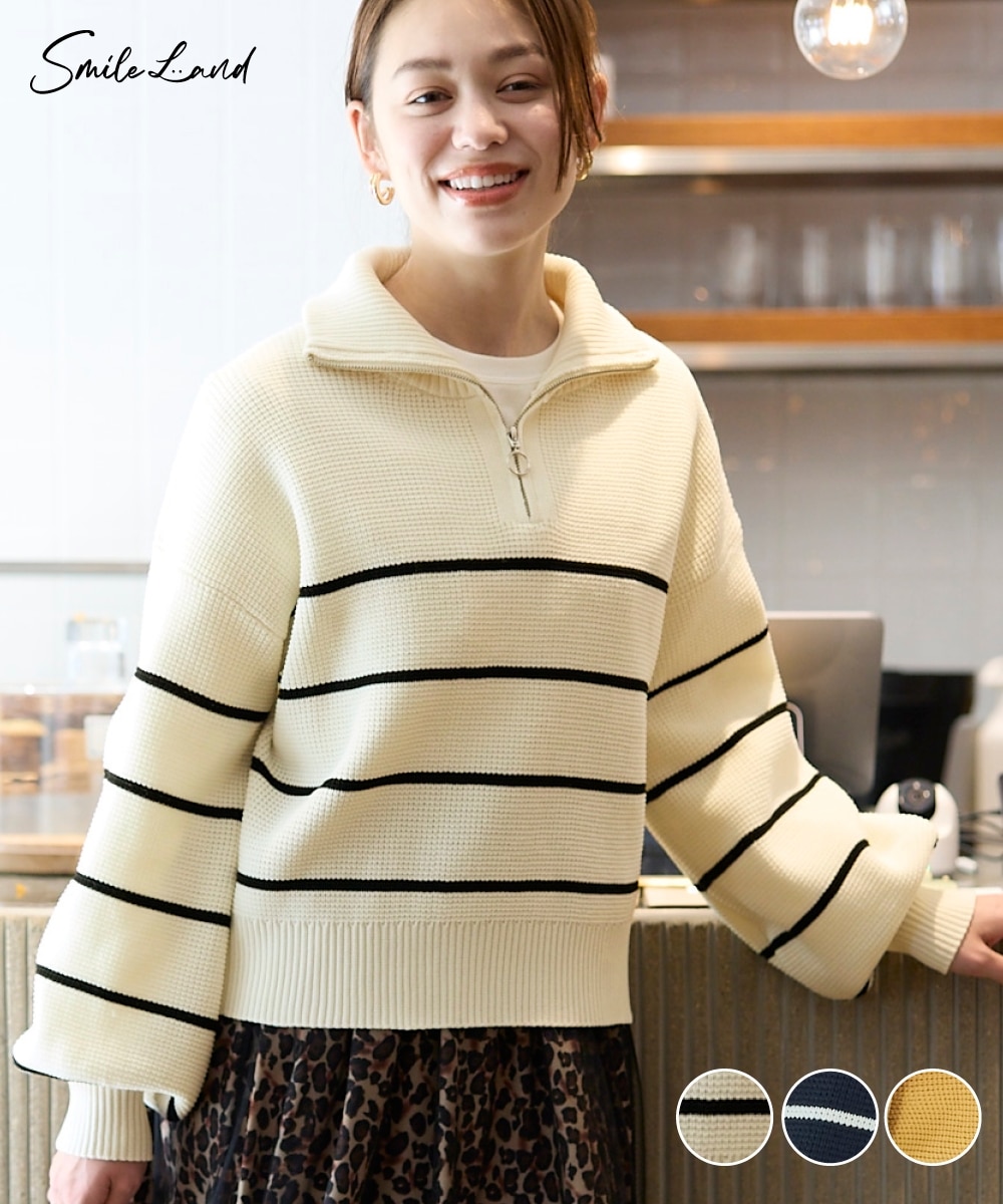 大きいサイズ ハーフジップセーラーカラーニットプルオーバー 通販