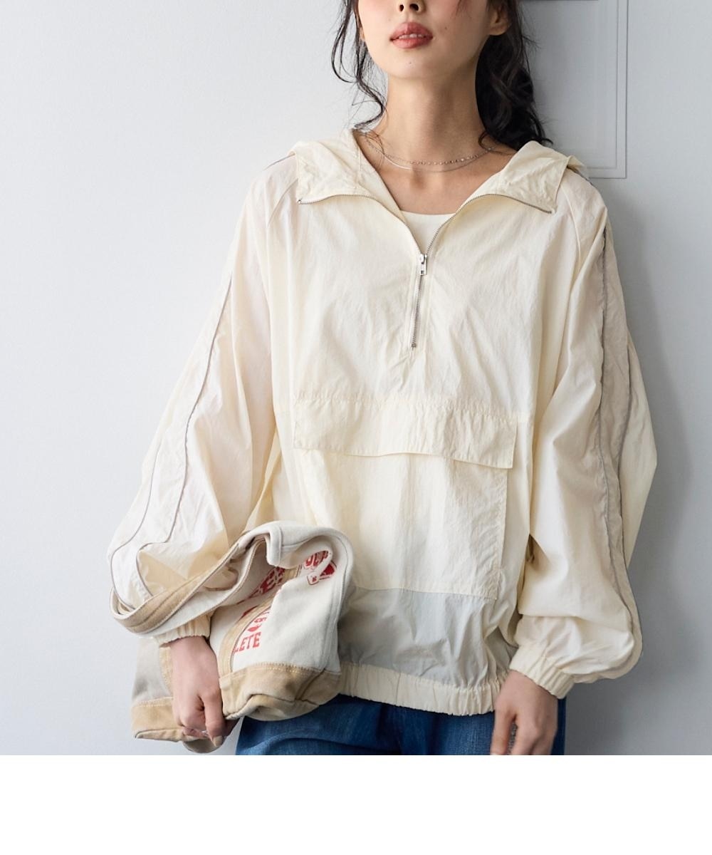 大きいサイズ＞エアーナイロン配色パイピングアノラックパーカー（はっ