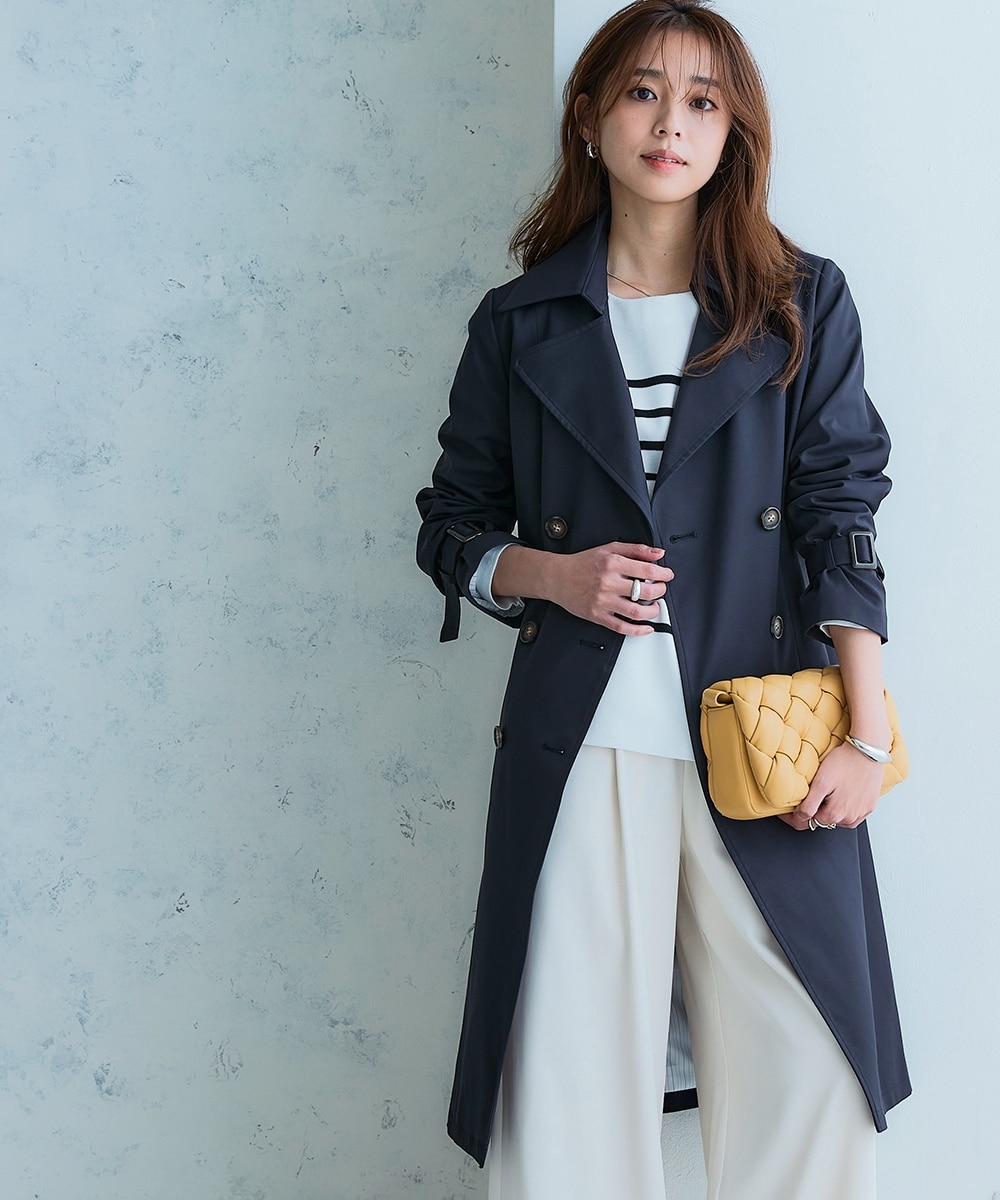 花粉がつきにくい】トレンチコート（裏地ストライプ・共布ベルト付