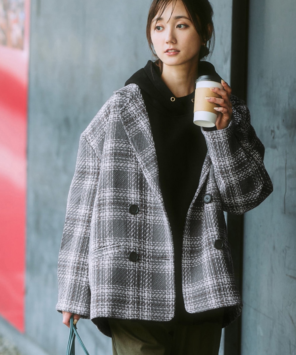 ざっくりドビーチェックオーバーサイズジャケットコート 通販【ニッセン】