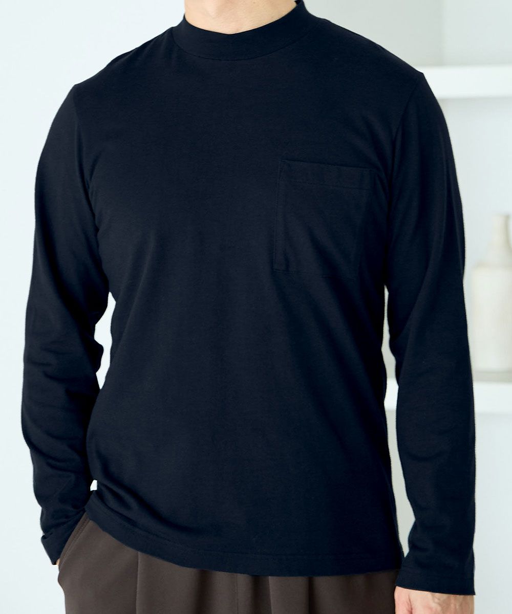 綿100％ポケット付ハイネック長袖Tシャツ【大きいサイズ有】 通販