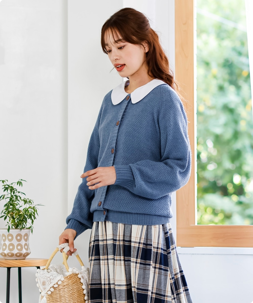 大きいサイズ 2点セット（丸首ゆるカーディガン＋ビッグカラー