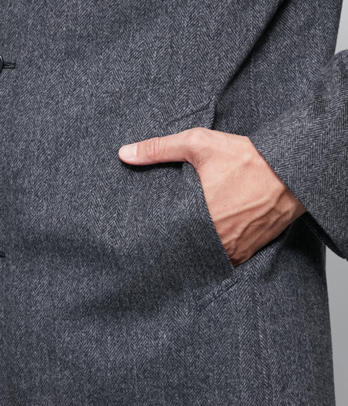 カシミヤ混 ヘリンボーン ビーバー コンバーチブルカラーコート