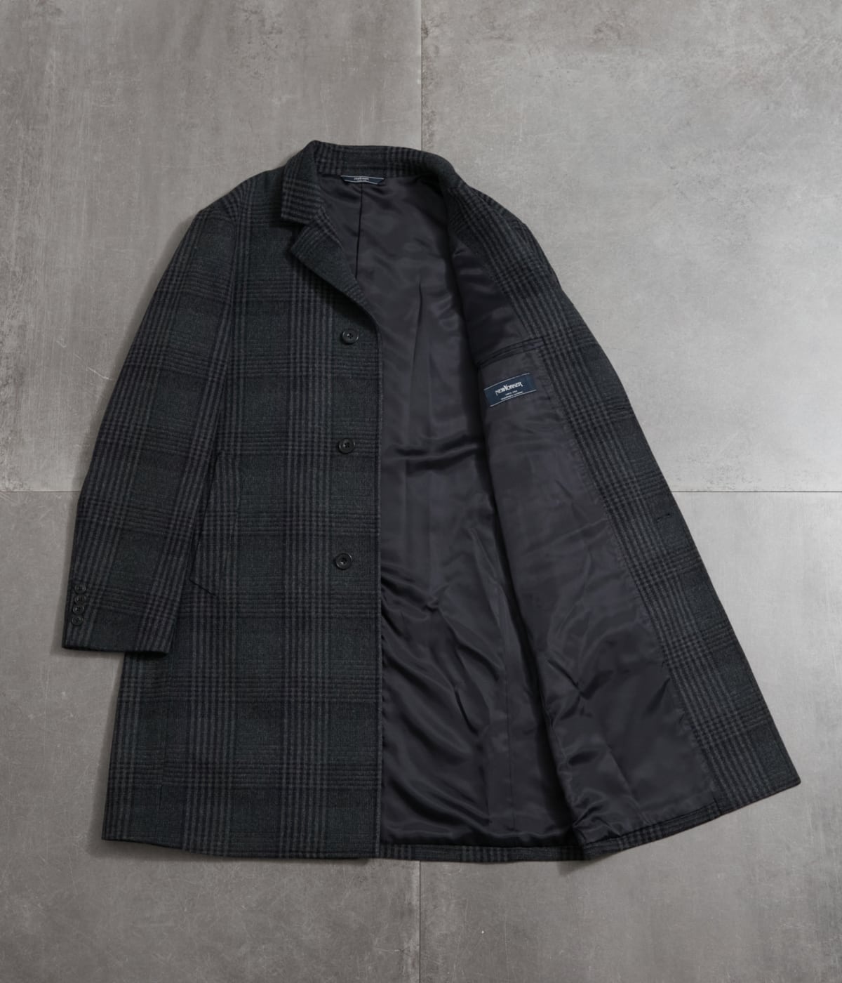 カシミヤ混 チェック ビーバー コンバーチブルカラーコート(11333307