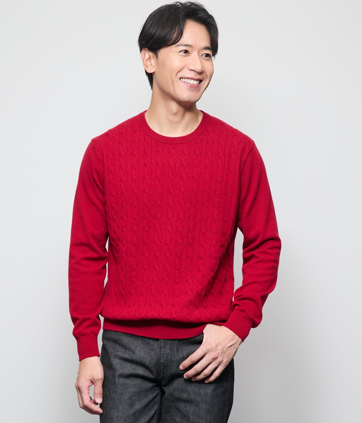 カシミヤ ケーブルクルーネック プルオーバーニット(11506529-2025