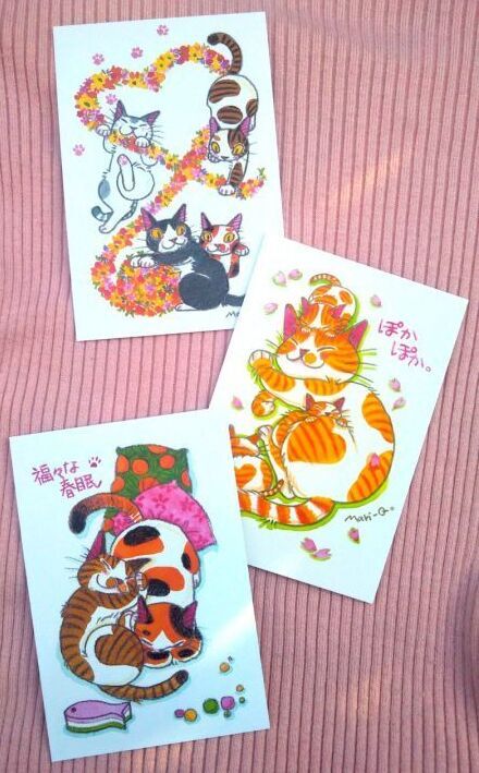 ポストカード3枚セット 春柄【A】【Mari-Q。にゃん太通販】