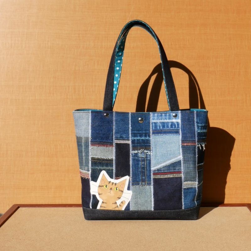 デニムリメイク トートバッグ：Potu【にゃん太通販】