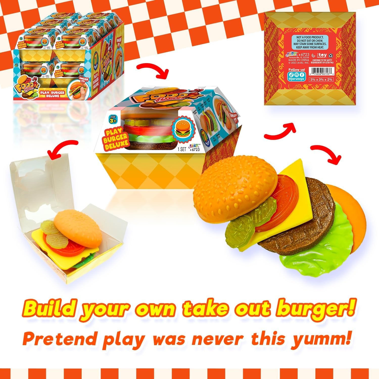 Ja-Ru Foodie Fusion Play Burger Deluxe Squishy Toy Smushy Make