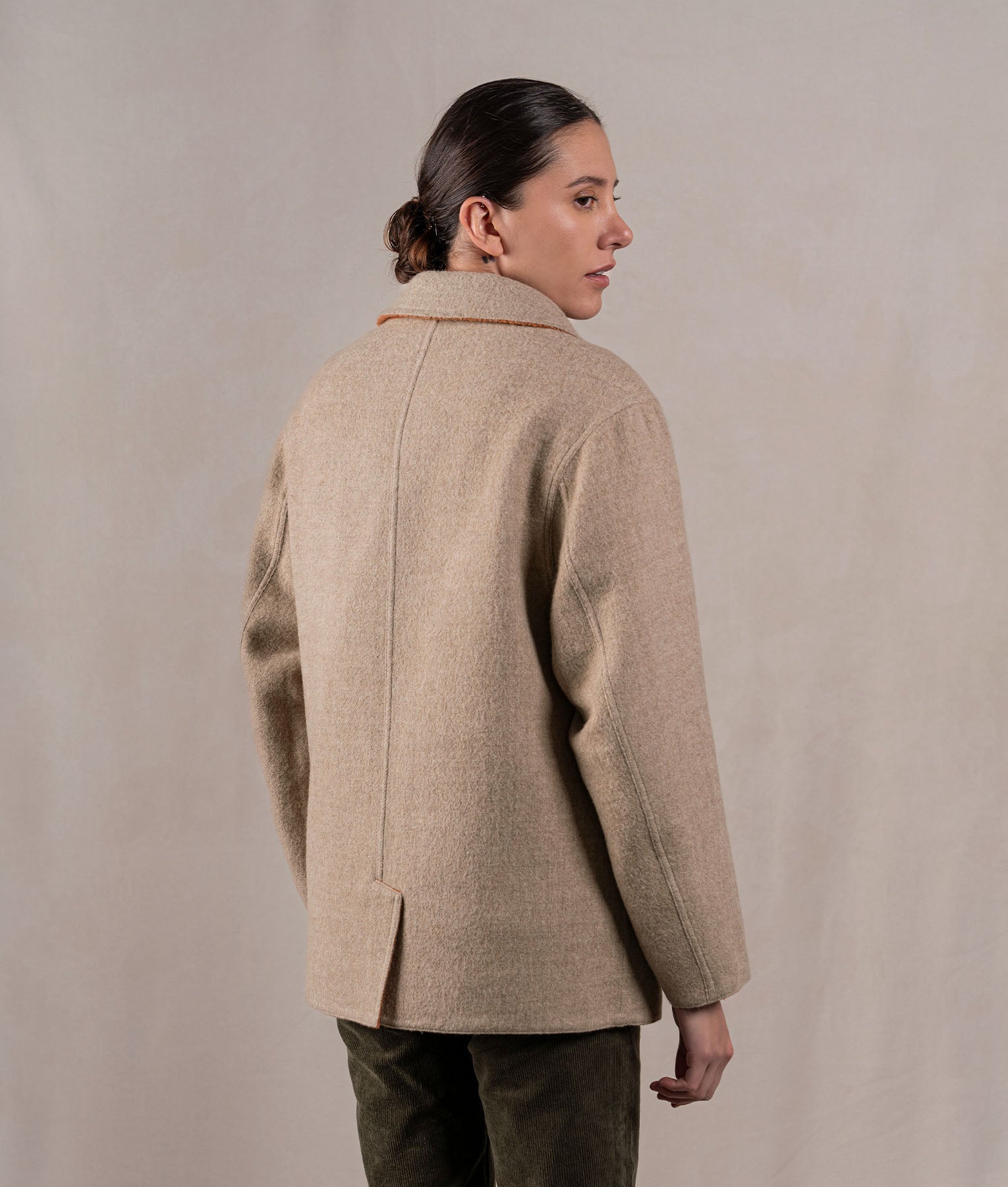 Reversible Women'S Short Coat - Oat Beige Y Soft Terracotta