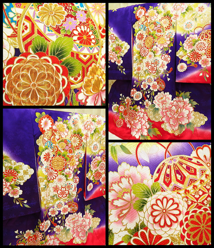 新品正絹産着（お祝着）最高級京友禅伝統多色染、豪華刺繍入り古典四季