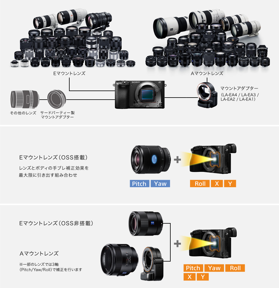 α6500 特長 : 光学式5軸ボディ内手ブレ補正 | デジタル一眼カメラα