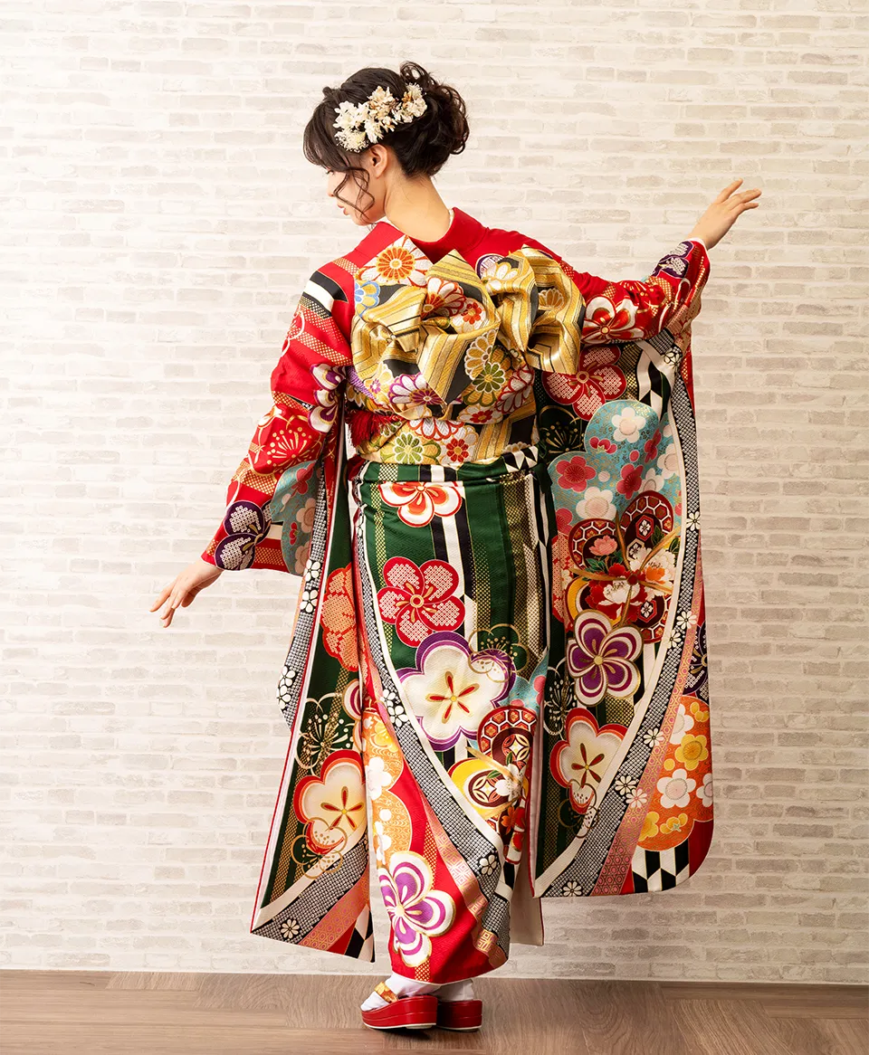 赤地矢羽に捻り梅[FS0893] | 成人式振袖レンタル京都さがの館