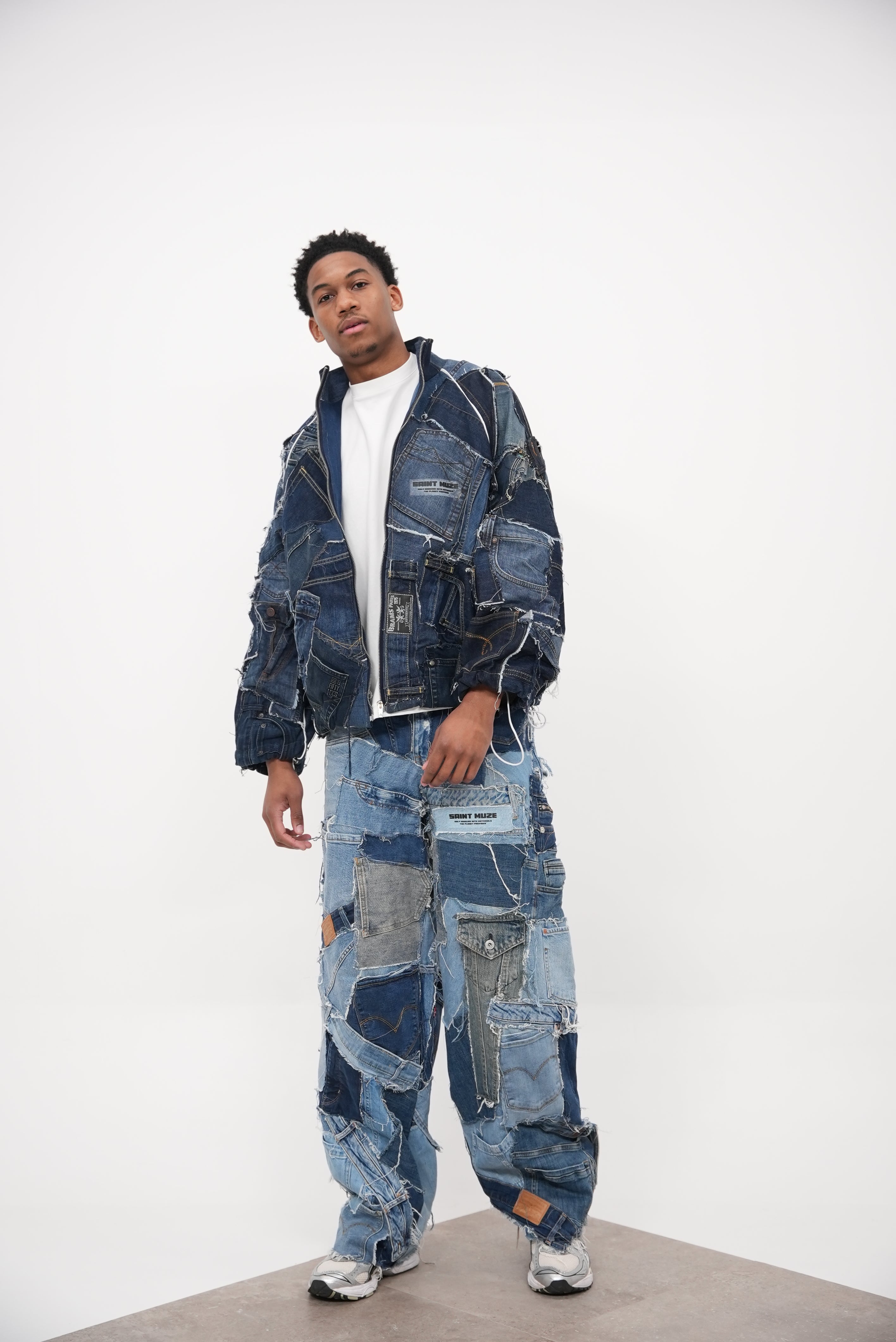 Denim Patchwork Pants Blue – SAINT MUZE