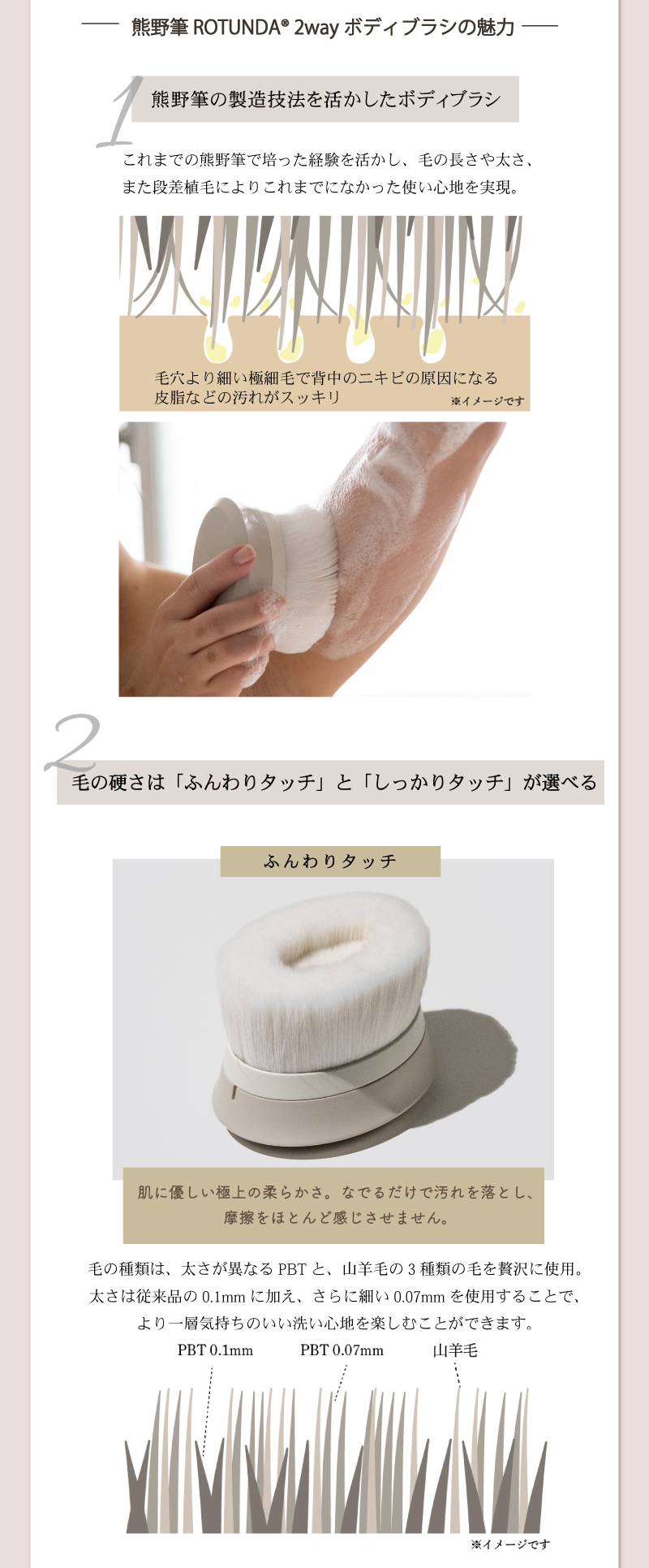 熊野筆ROTUNDA 2Wayボディブラシ ハンドル付き｜六角館さくら堂KYOTO