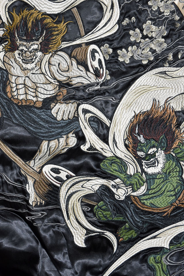 粋 鬼風神雷神リバーシブルスカジャン 絡繰魂 254803 和柄 和風 刺繍