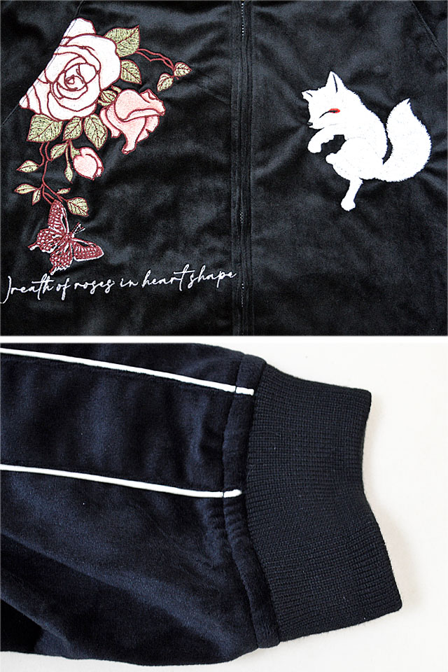 ハートの形の薔薇のリース」ベロアスカジャン 今昔 KJ-29219 和柄 和風