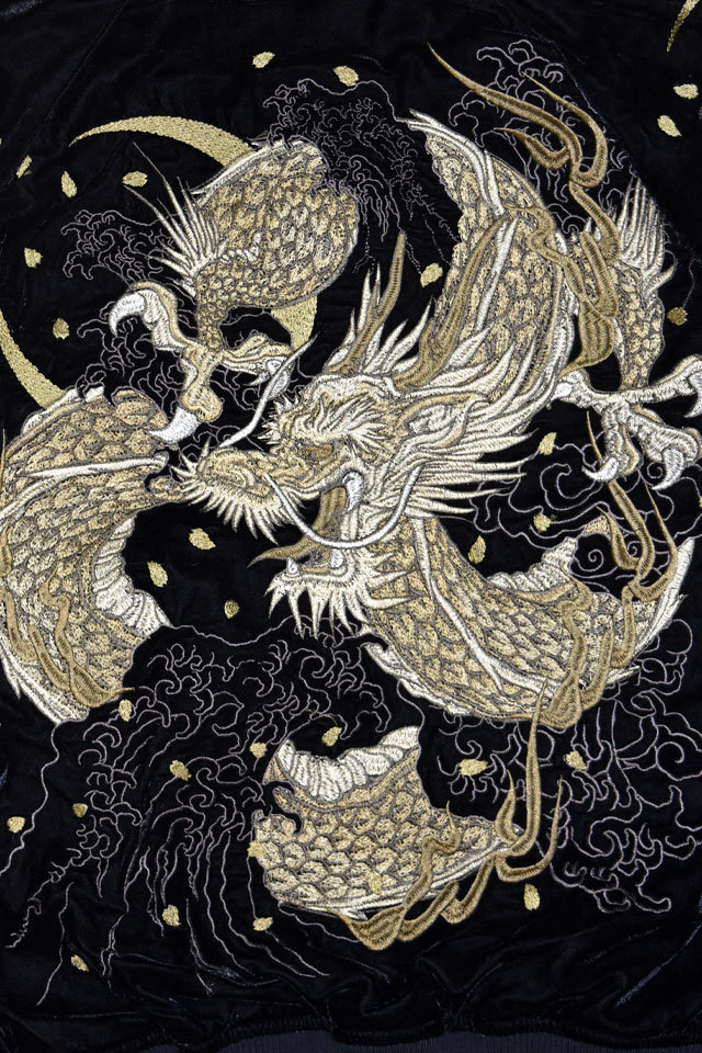 別珍スカジャン「龍」 朧 9053851 和柄 和風 おぼろ ベロア 刺繍