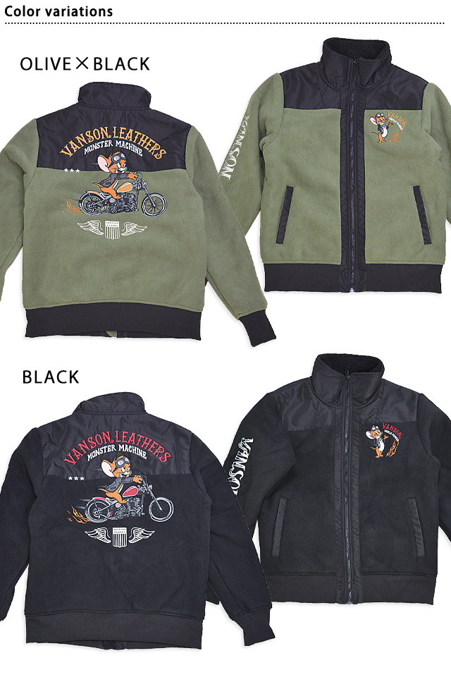 vanson×TOM＆JERRYコラボ フリースボンディングジップアップジャージ