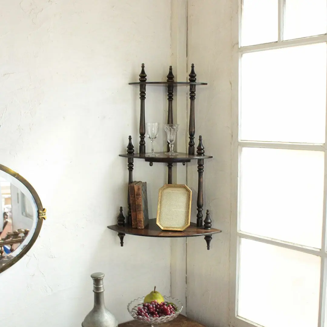 コーナーウォールラック イギリス オーク 木製棚シェルフ アンティーク