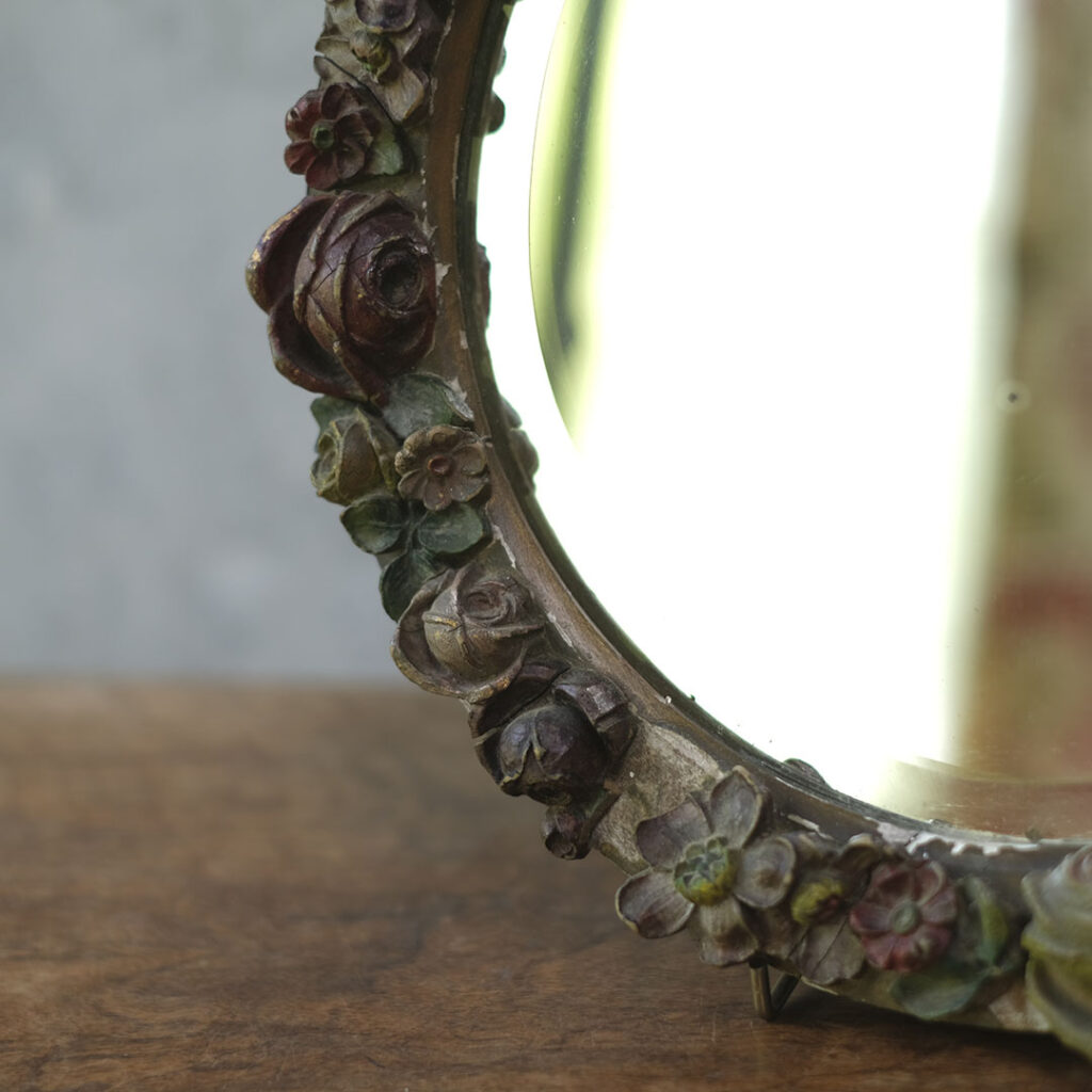 アンティーク バーボラミラー 卓上鏡 花装飾 イギリス 壁掛け鏡 | 雑貨