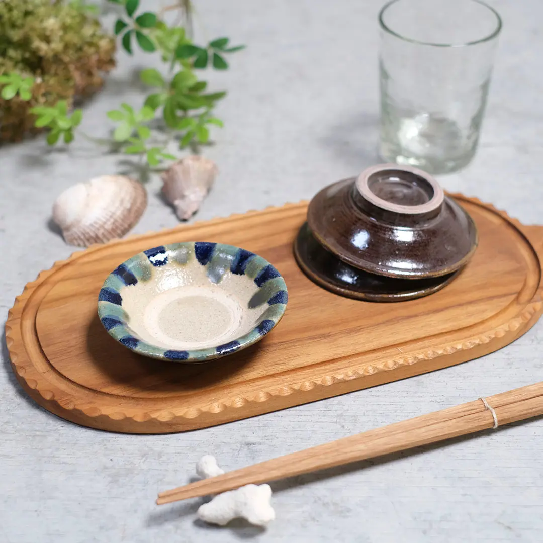 やちむん 沖縄 宮城正享 豆皿B 青 ライン 読谷村北窯 小皿 の通販