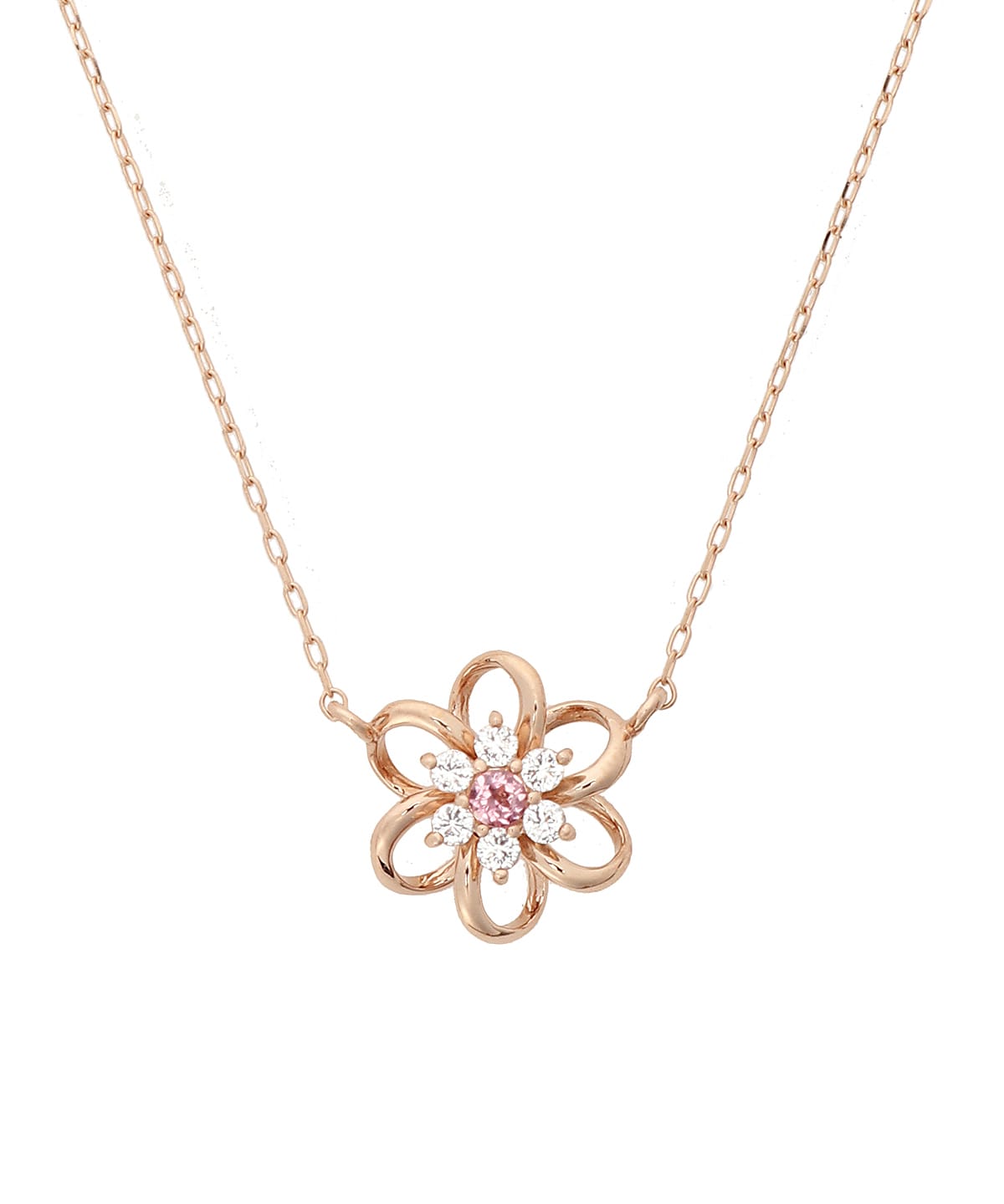 K10 PG ストーンフラワーネックレス(大)(40cm K10 PG): Samantha