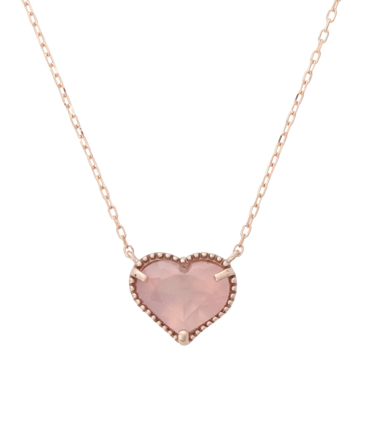K10 PG ローズクォーツハートネックレス(大)(40cm K10 PG