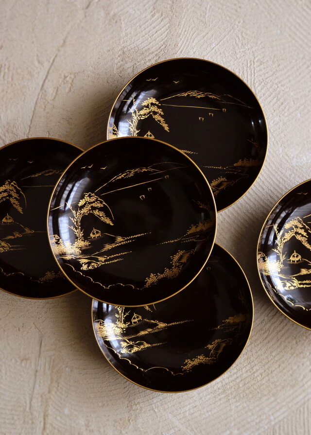 蒔絵漆皿 中皿 漆器 沈金蒔絵 5枚組Antique Sam's Collection