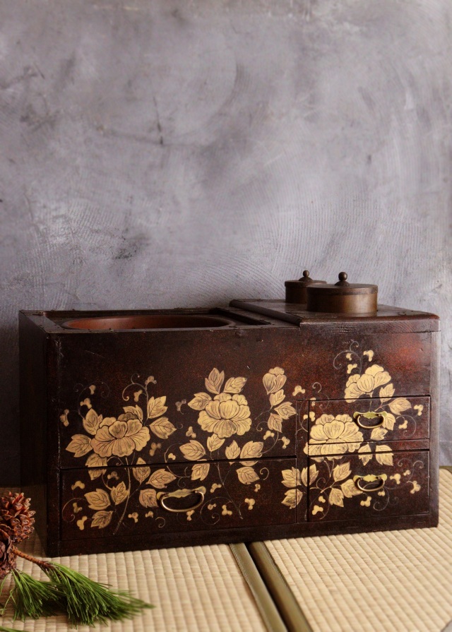 蒔絵長火鉢 梨地 手あぶり 蒔絵火鉢 卓上火鉢 煎茶 風炉 Antique Sam's