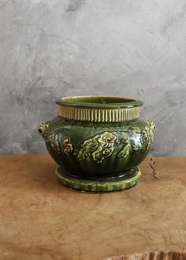 呂宋釉瓶掛け 火鉢 瀬戸織部 手あぶり 鉢カバー 江戸期 骨董 風炉 涼