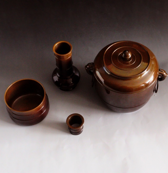 唐銅皆具 金森紹栄作 茶道具 皆具 水指 建水杓立 蓋置 茶会