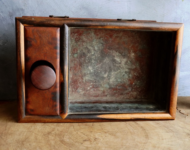 小さな長火鉢 手あぶり 民具 木製火鉢 卓上火鉢 古家具 風炉 欅Antique