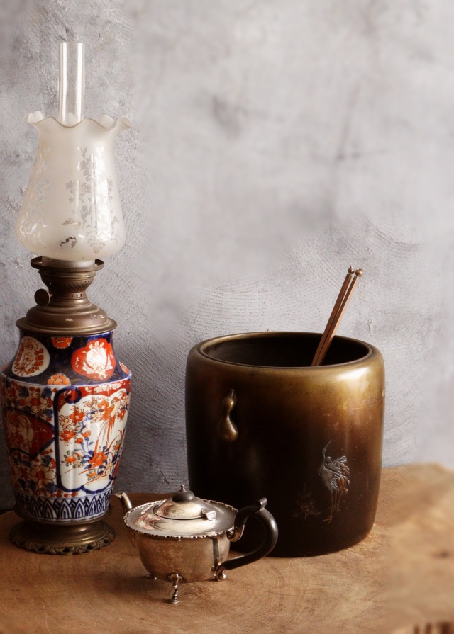 高肉象嵌火鉢 立鶴 銀象嵌 瓶掛け 火鉢 手あぶり 鉢カバー 骨董