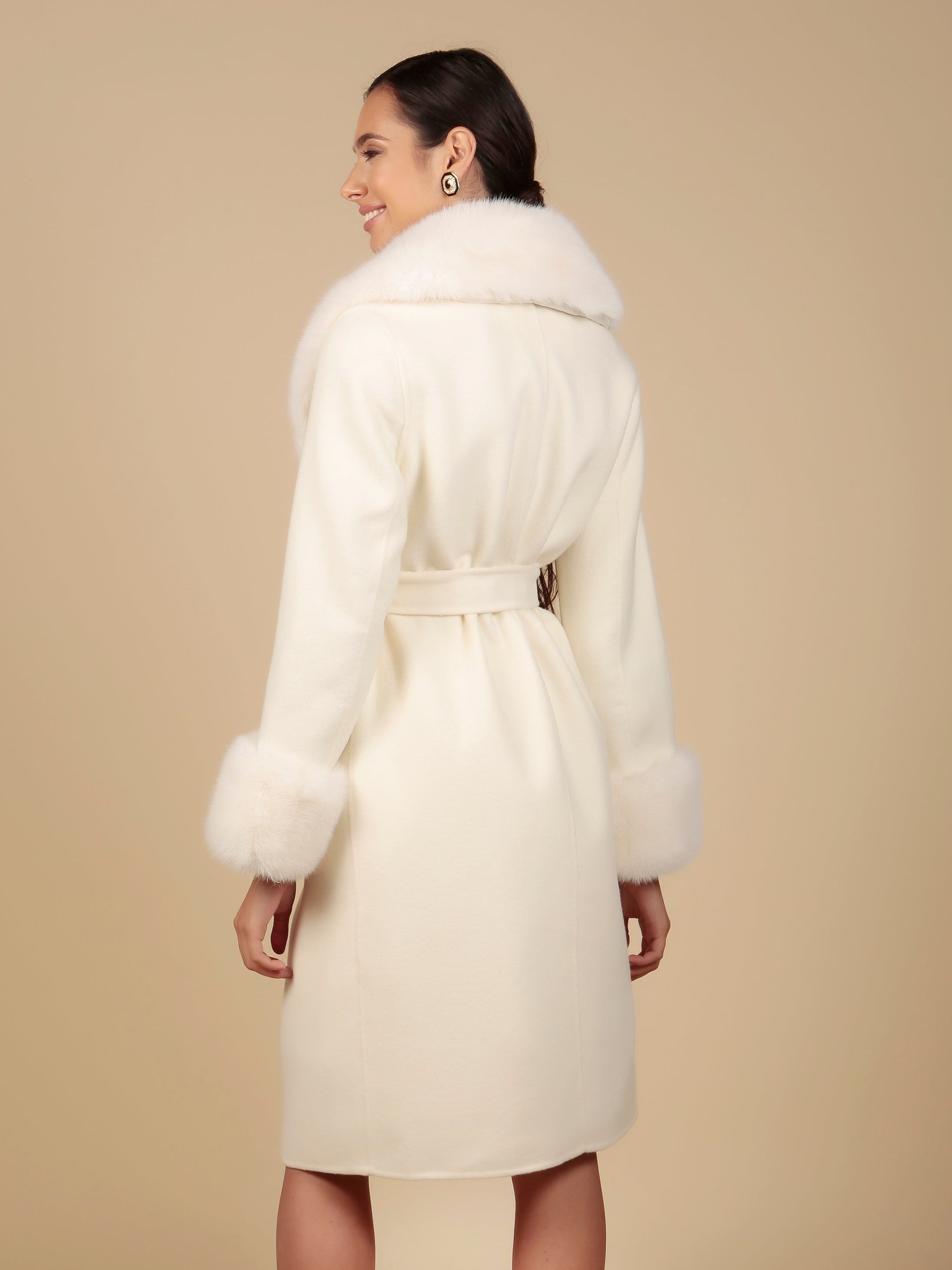 Marlene' Cashmere and Wool Coat with Faux Fur in Bianco – Santinni