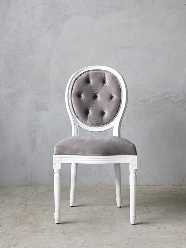 SGDダイニングチェアオーバルバックホワイト&ライトグレーベルベットMW