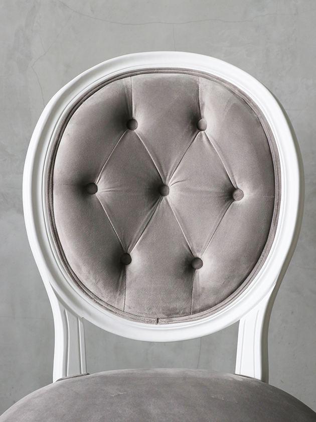 SGDダイニングチェアオーバルバックホワイト&ライトグレーベルベットMW