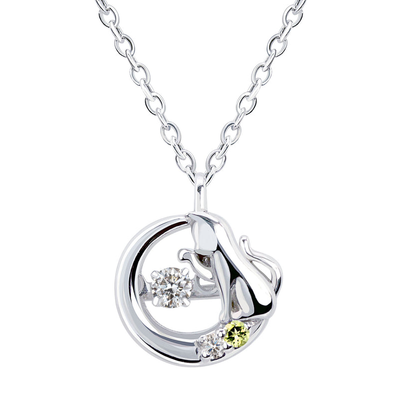 ネックレス 猫 ダンシングストーン ダイヤモンド 選べる12誕生石